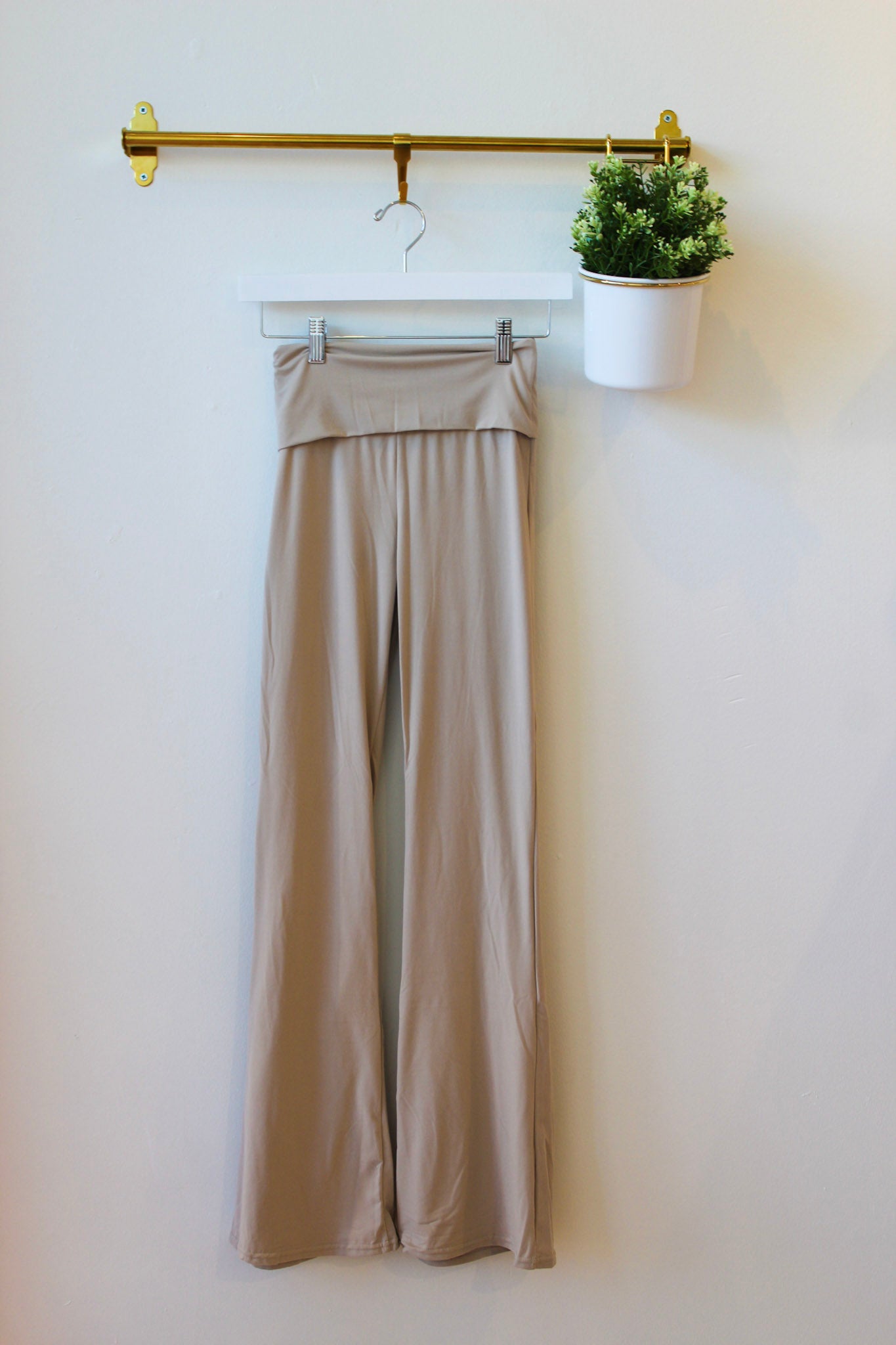 Taupe Foldover Flare Pants