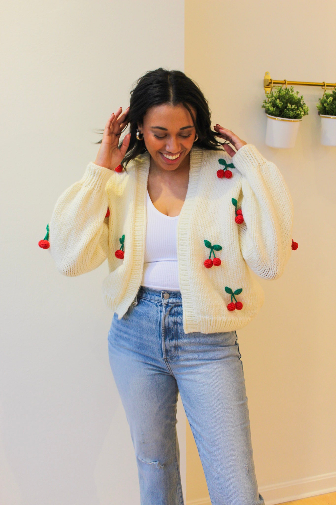 Handmade Cherry Open Cardigan