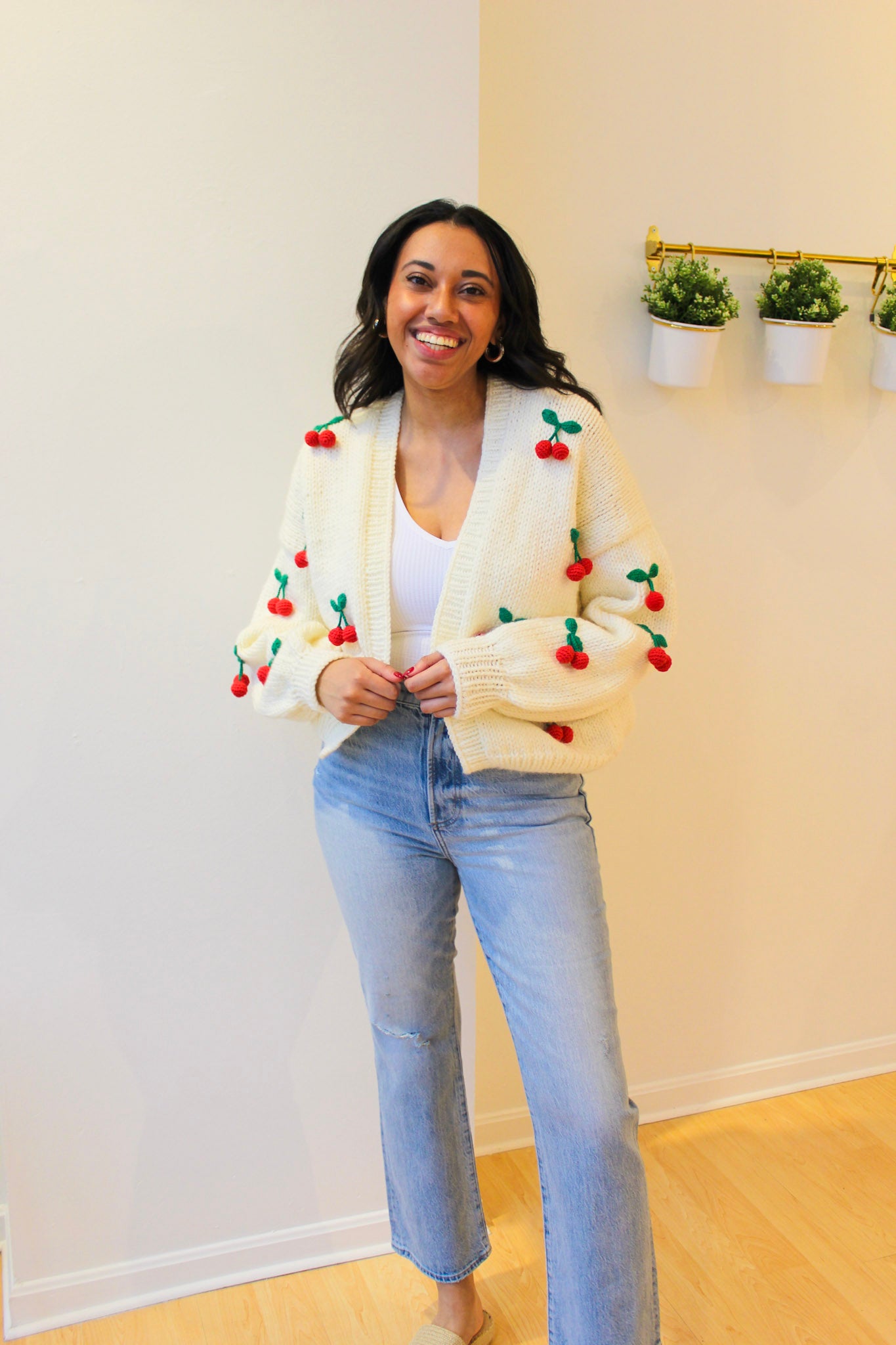 Handmade Cherry Open Cardigan