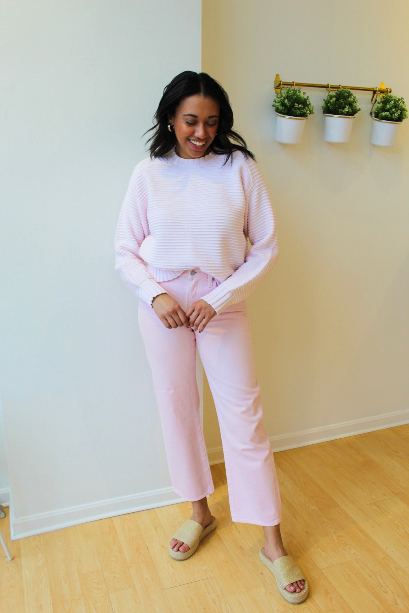 Lexi Mid Rise Bowed Straight Jean - Blush
