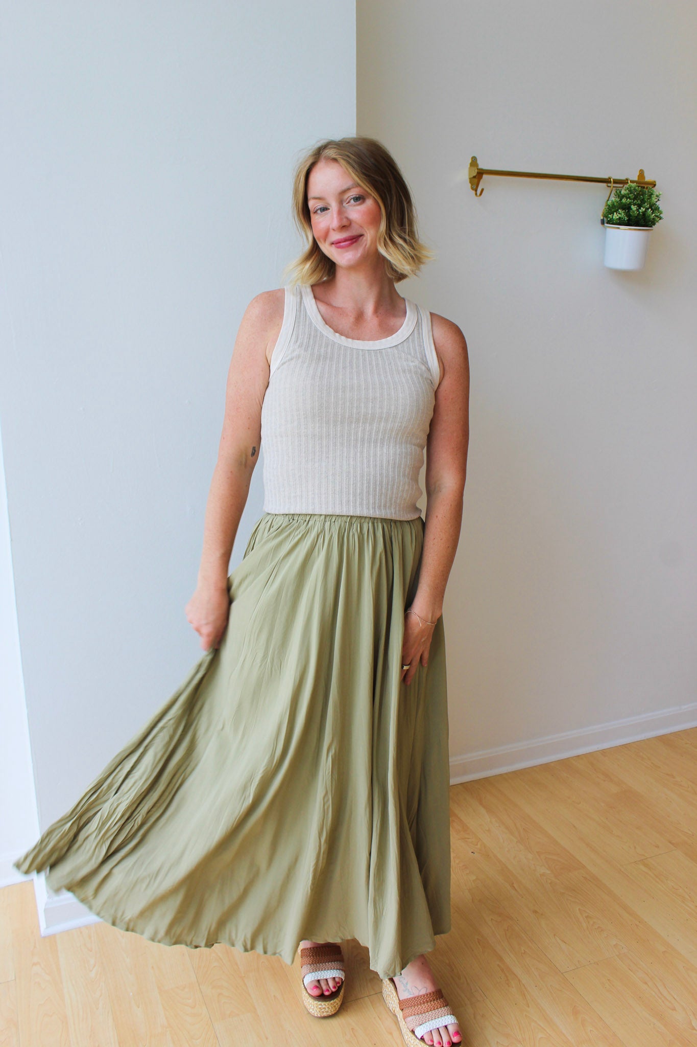 Crinkle Maxi Skirt - Sage