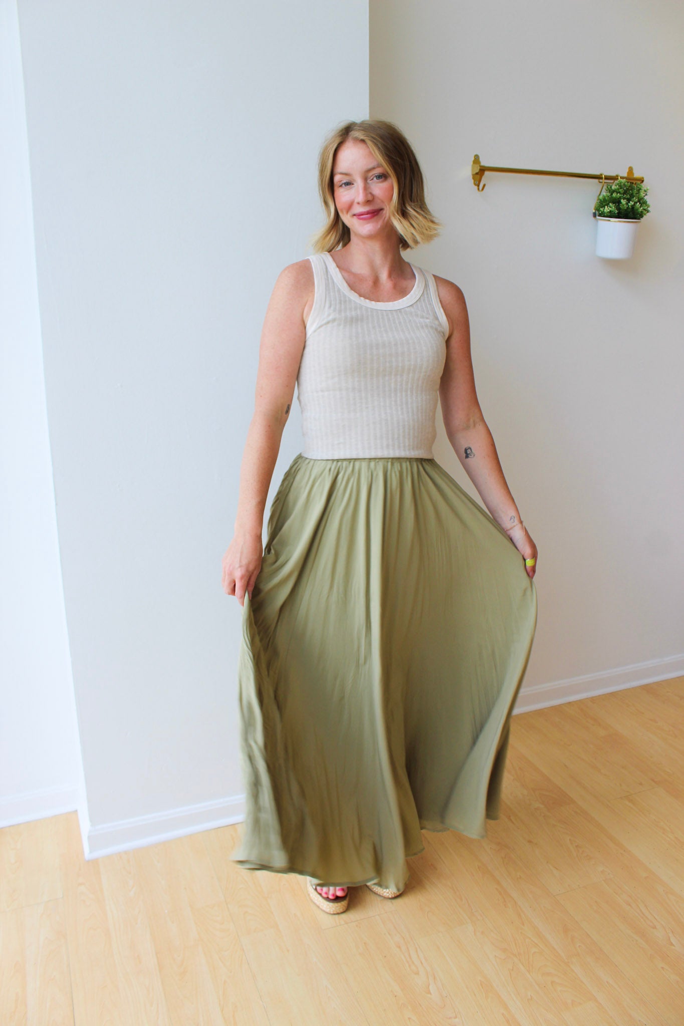 Crinkle Maxi Skirt - Sage