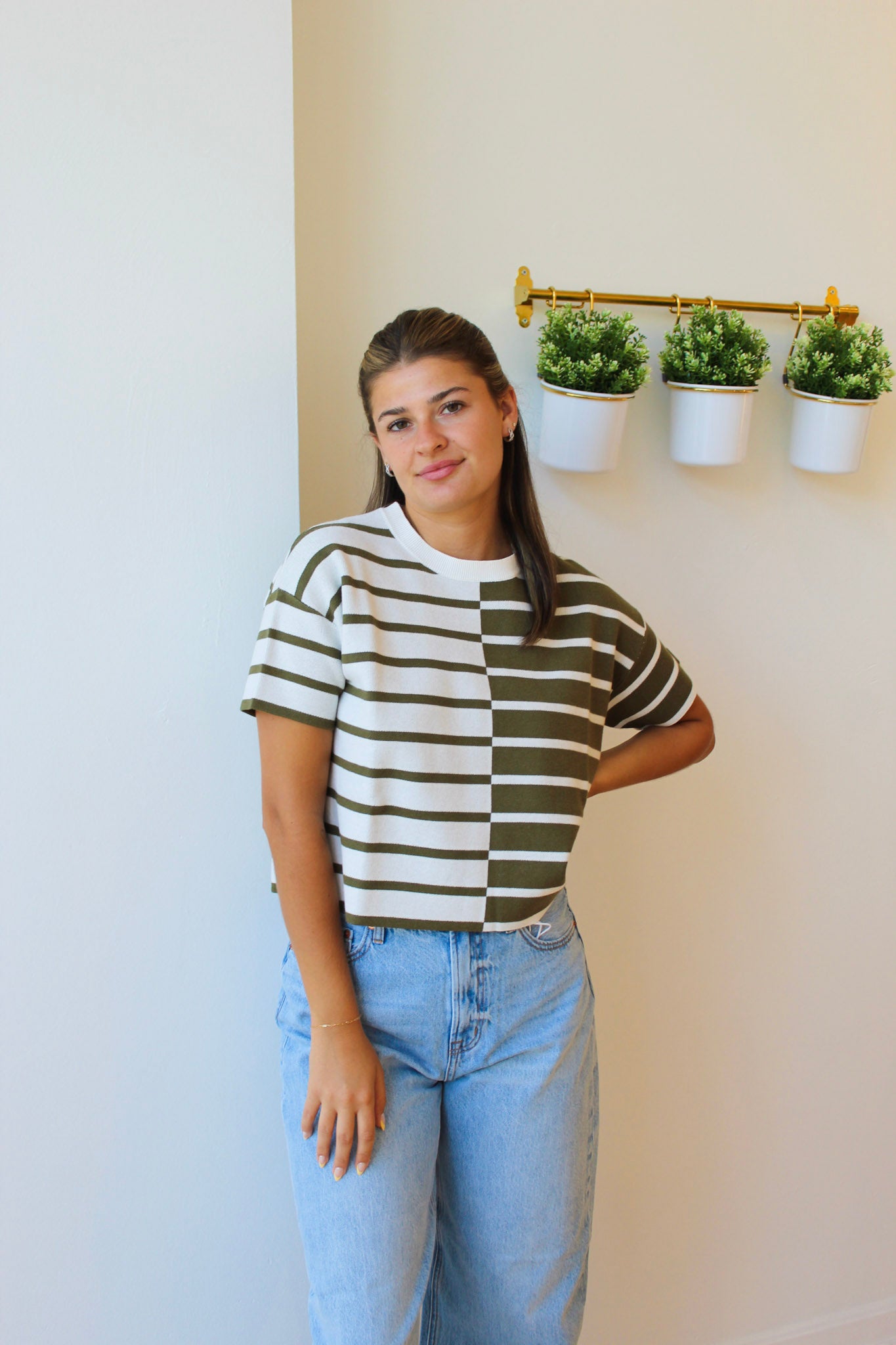 Mina Thyme Striped Sweater Tee