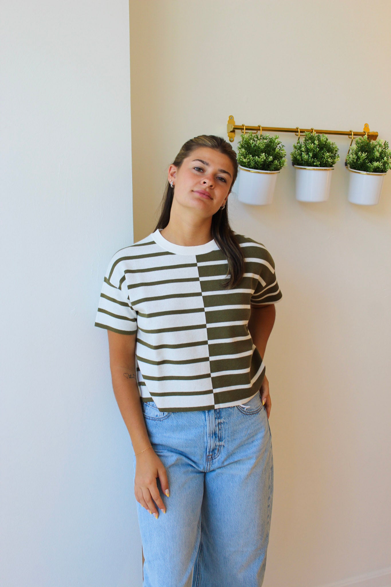 Mina Thyme Striped Sweater Tee