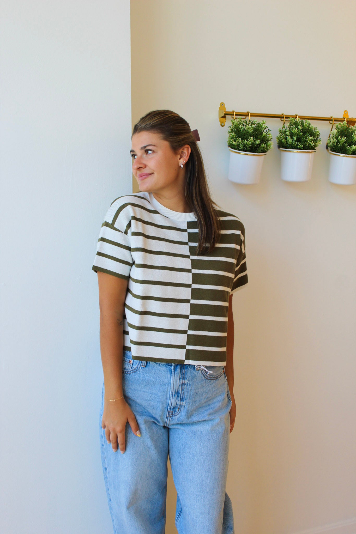 Mina Thyme Striped Sweater Tee