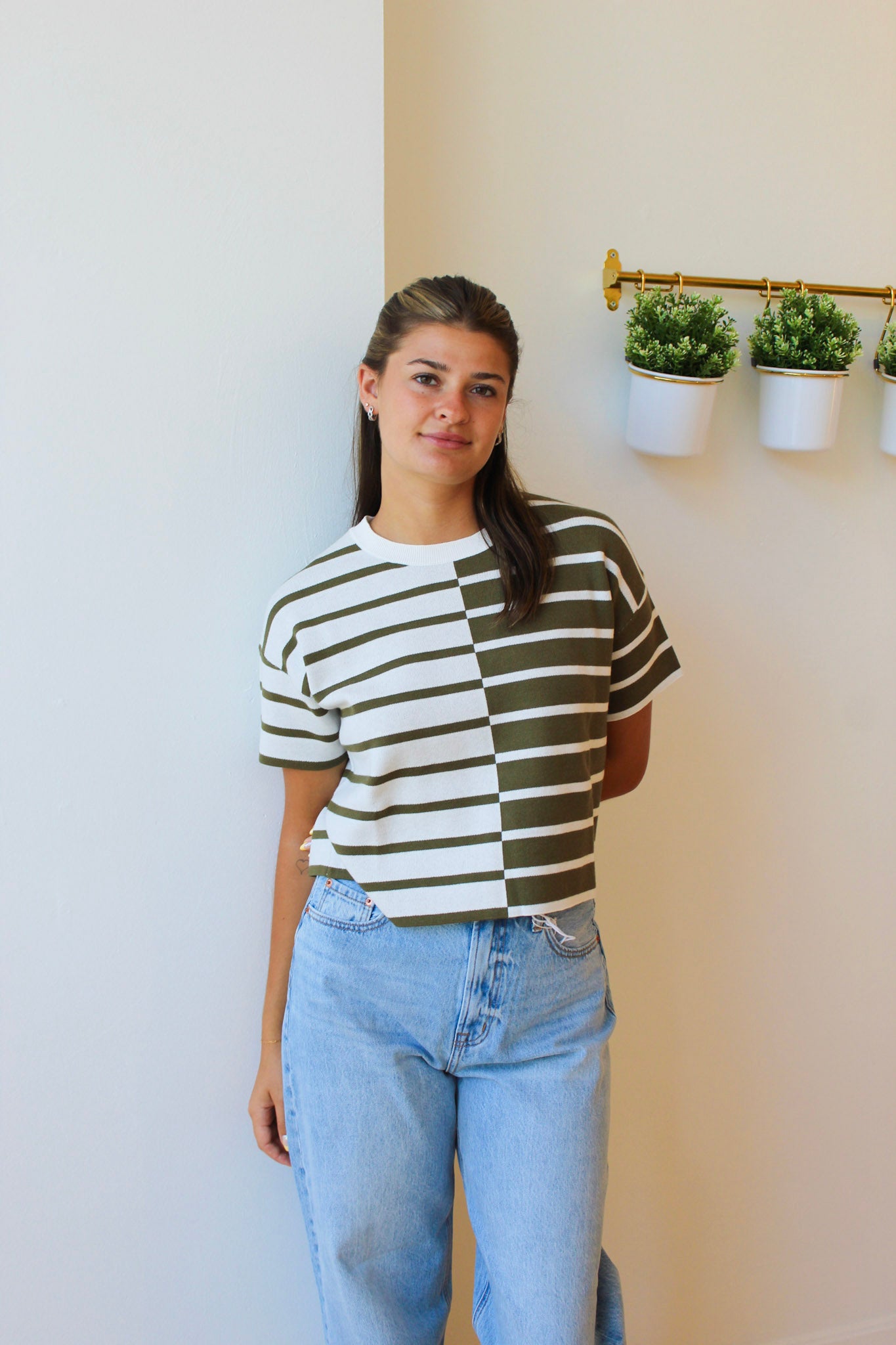 Mina Thyme Striped Sweater Tee