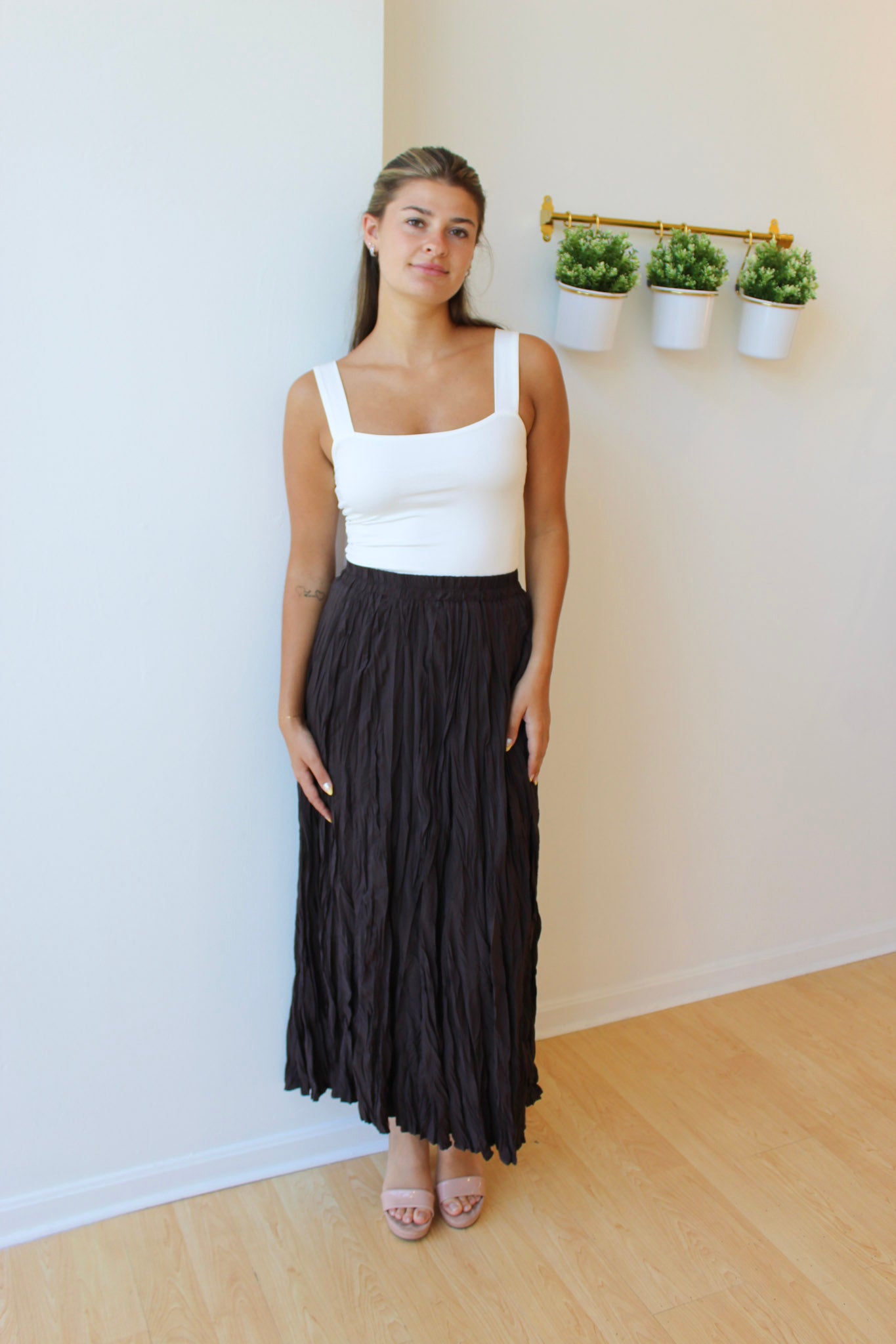 Dark Chocolate Crinkle Maxi Skirt