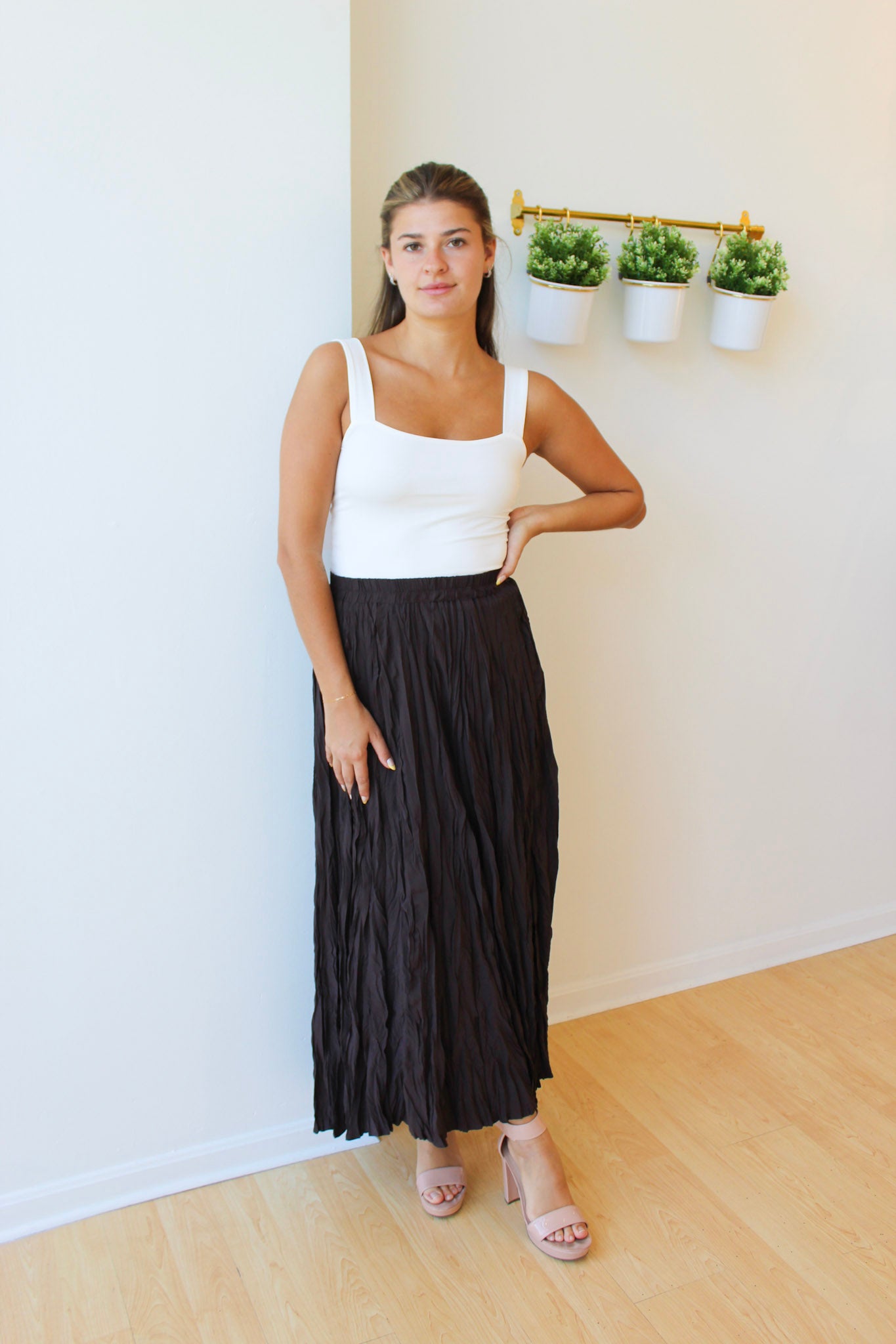 Dark Chocolate Crinkle Maxi Skirt