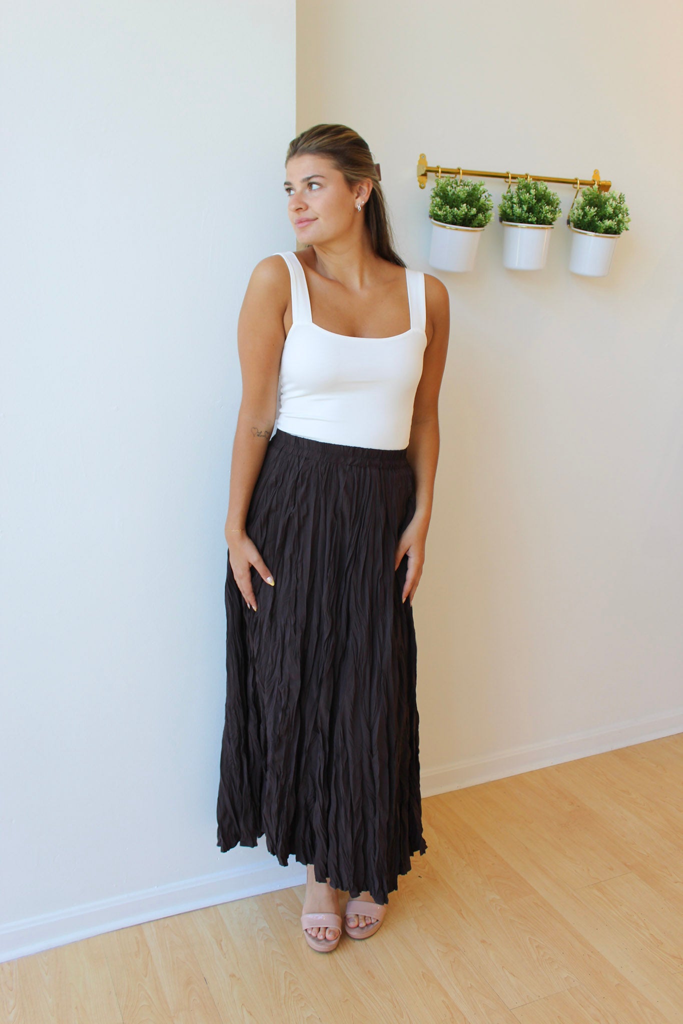Dark Chocolate Crinkle Maxi Skirt