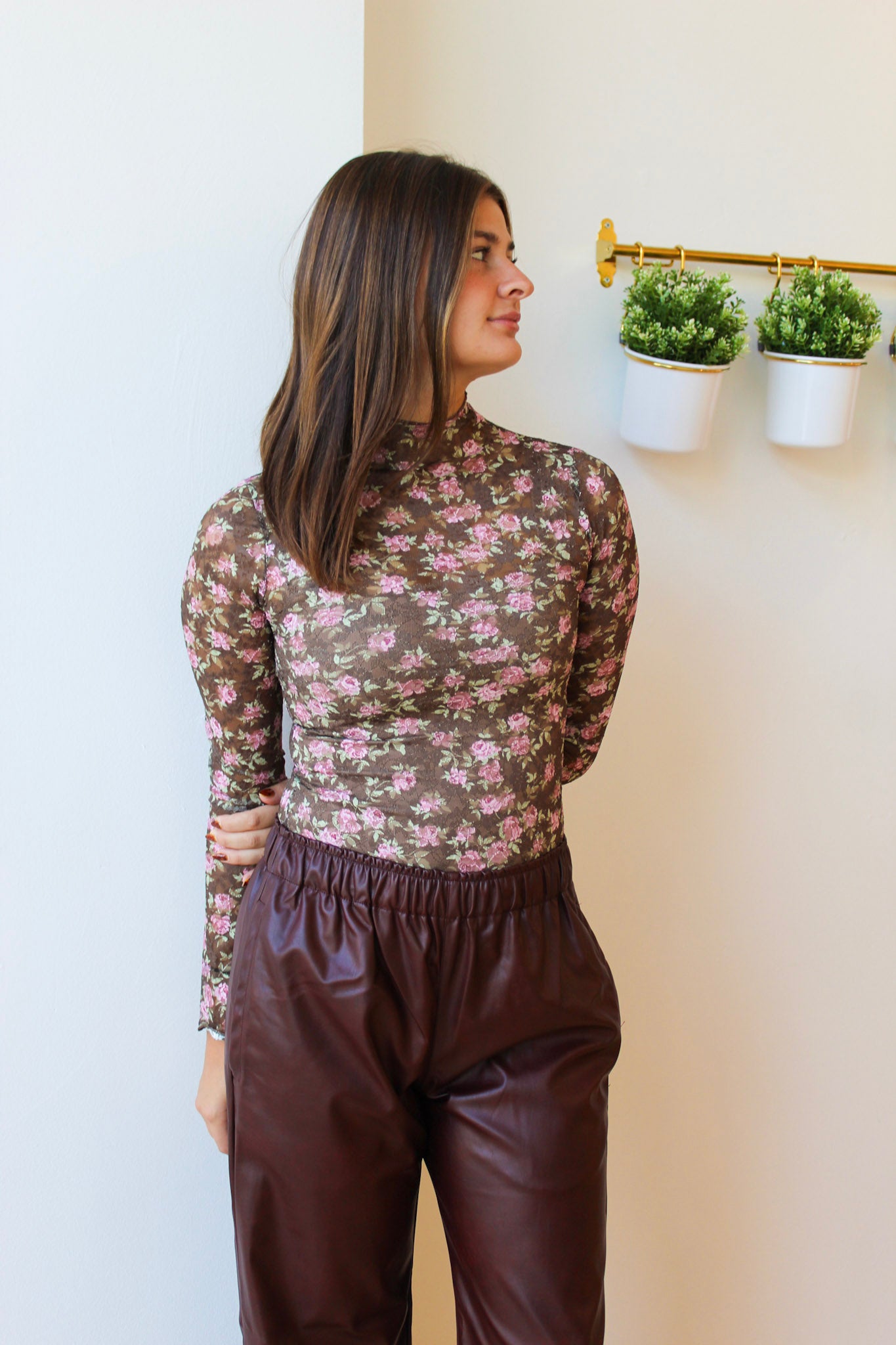 Floral Chocolate Mesh Top