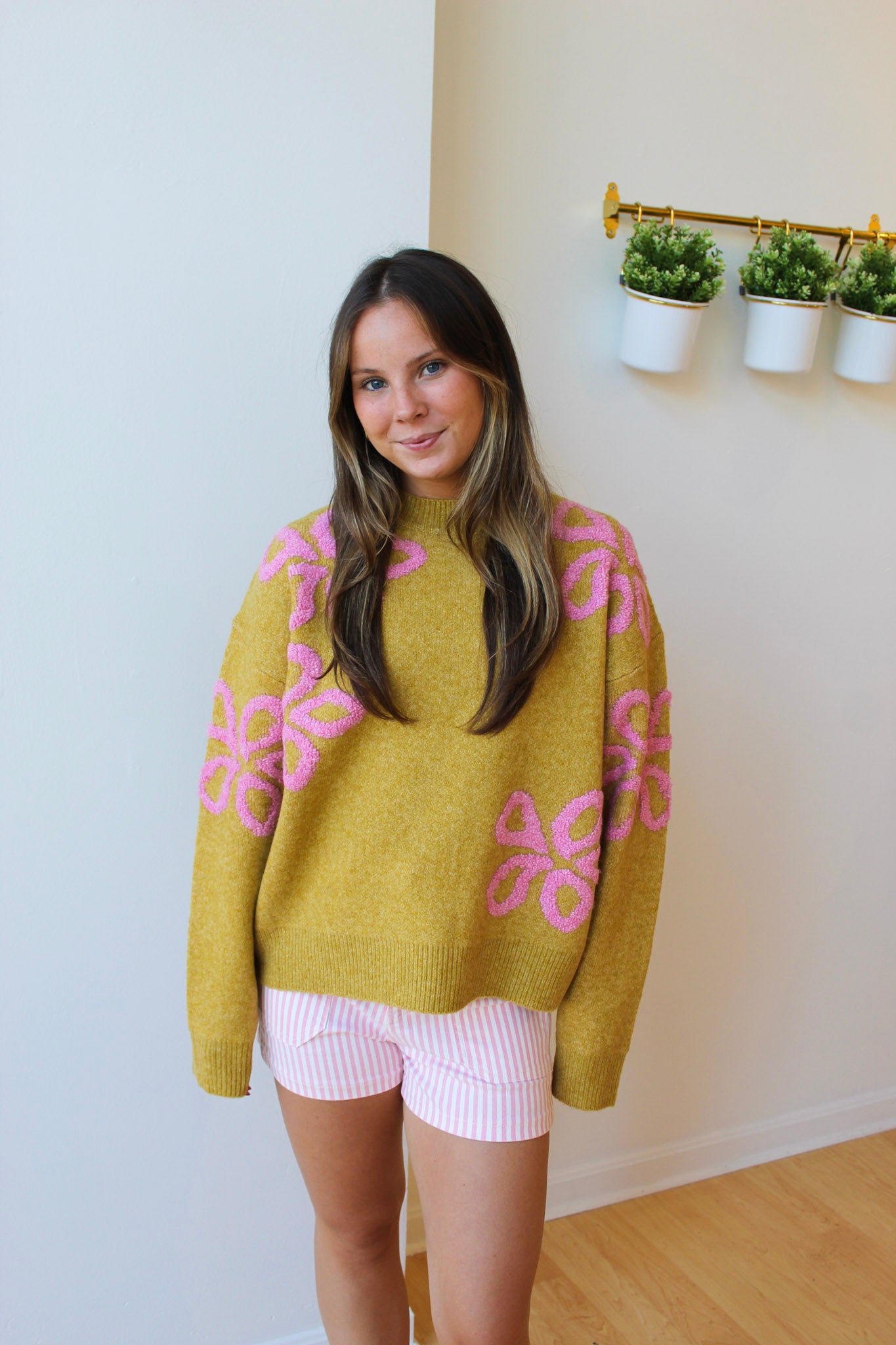Gemma Floral Sweater - Chartreuse + Pink