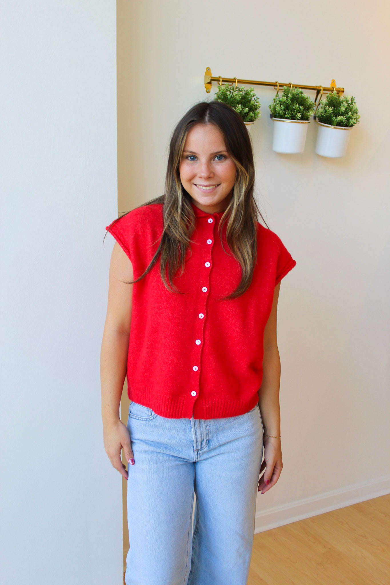 Piper Cardigan Vest - Red