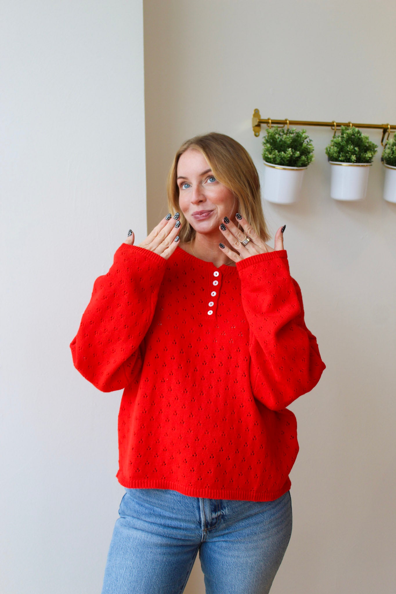 Delilah Eyelet Pullover Sweater - Red