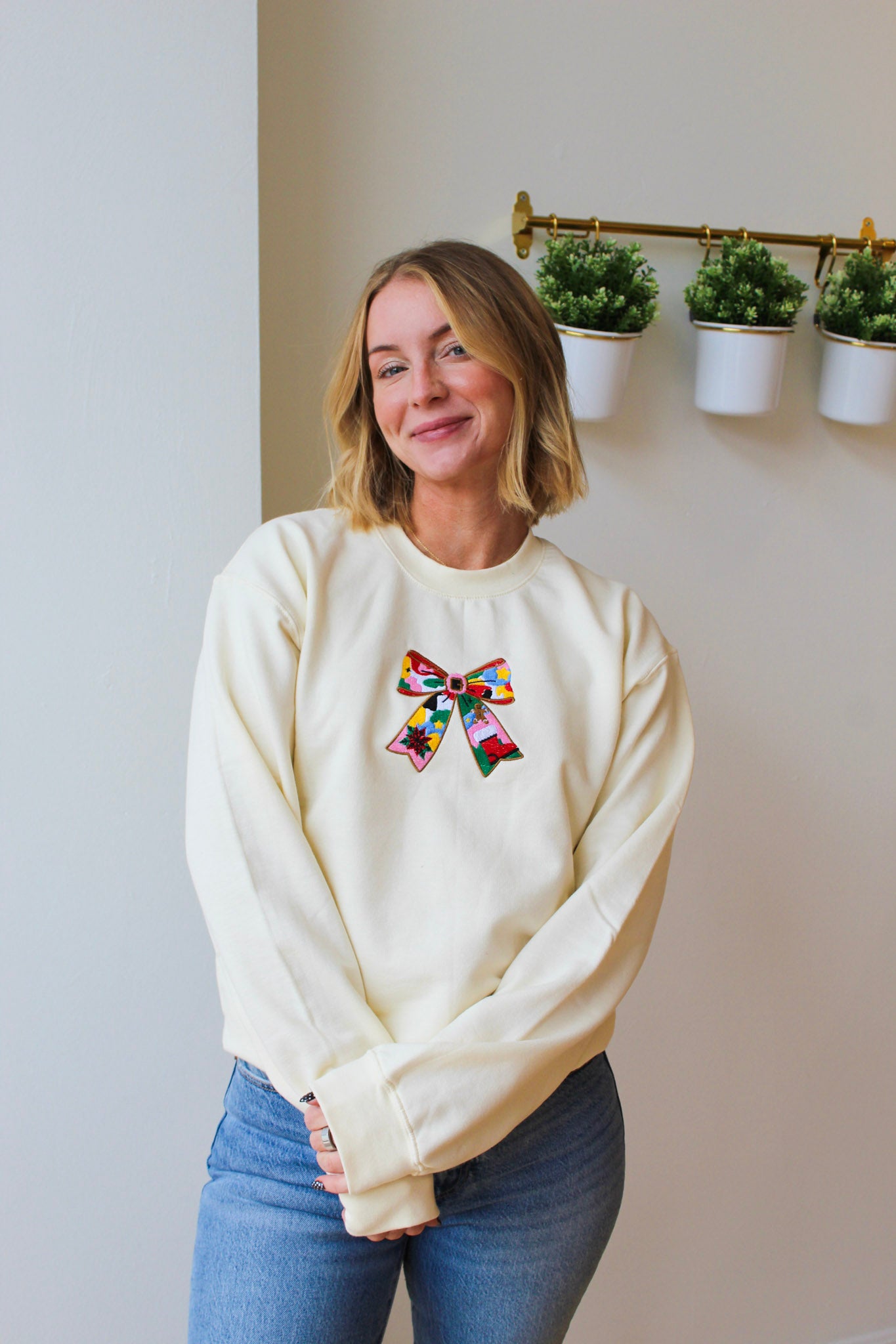 Christmas Bow Embroidered Crewneck