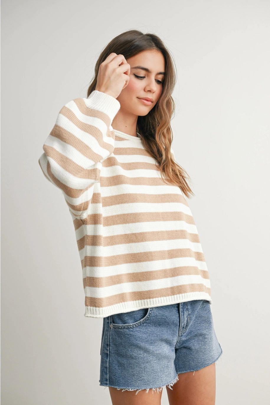 Kristy Striped Sweater - Taupe