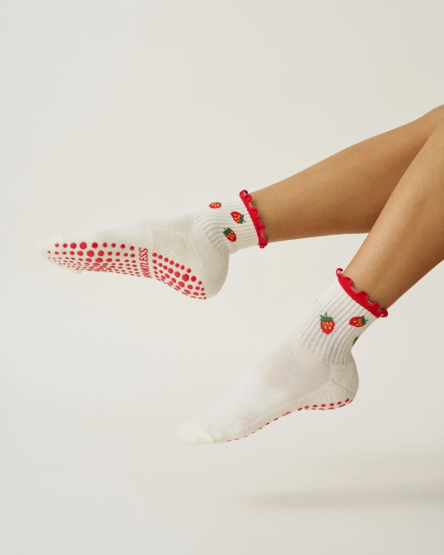 Strawberry Ruffle Grip Socks