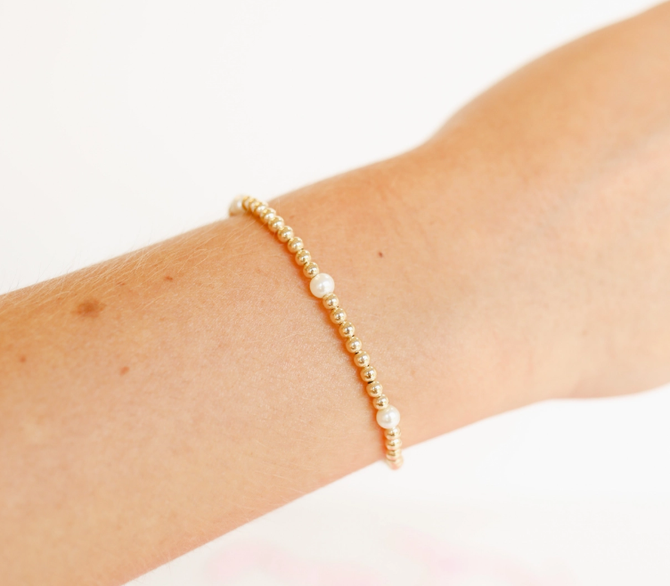 Madi Pearl + Gold Beaded Bracelet