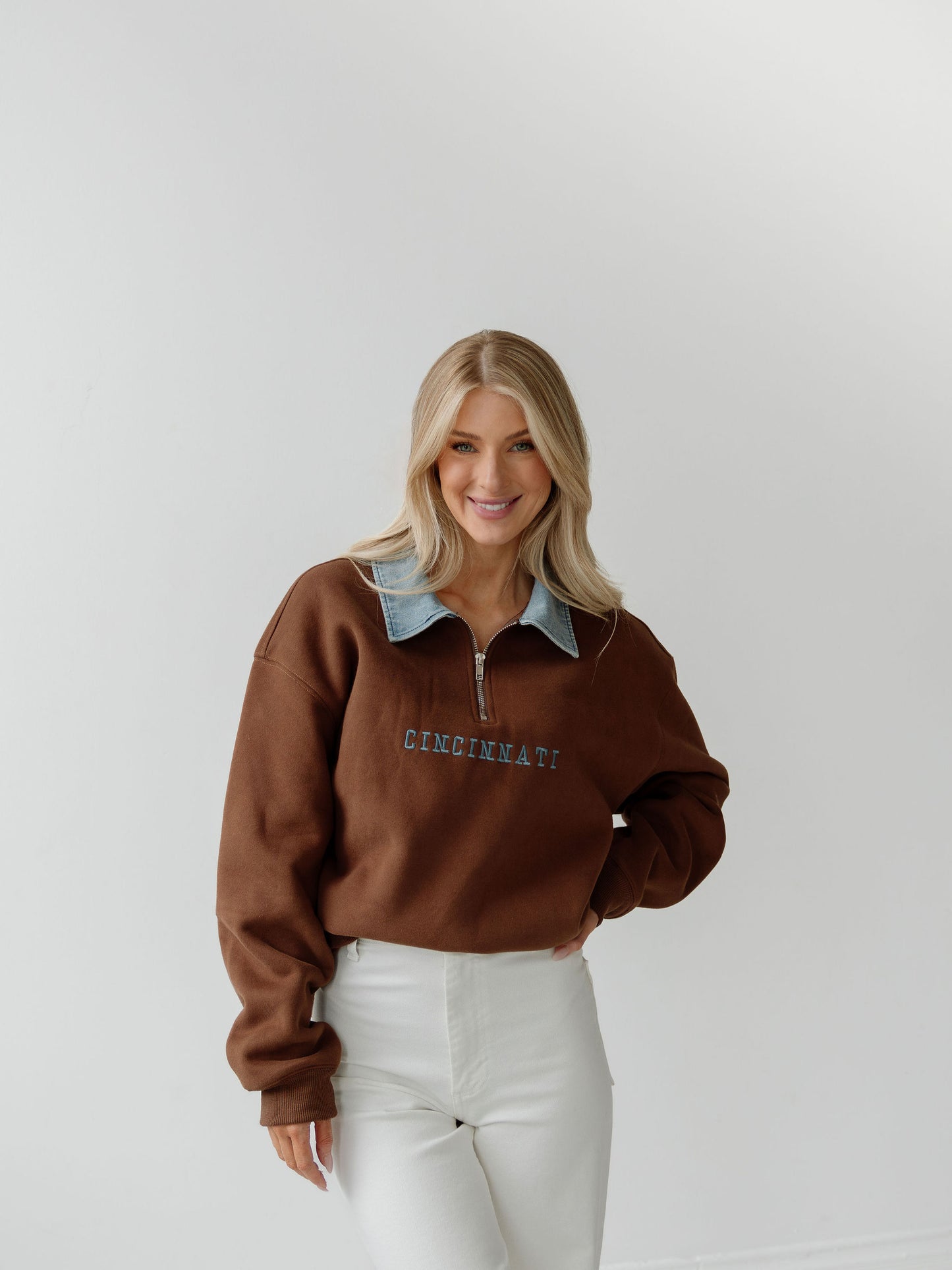 Heritage Cincy Pullover - Saddle/Denim