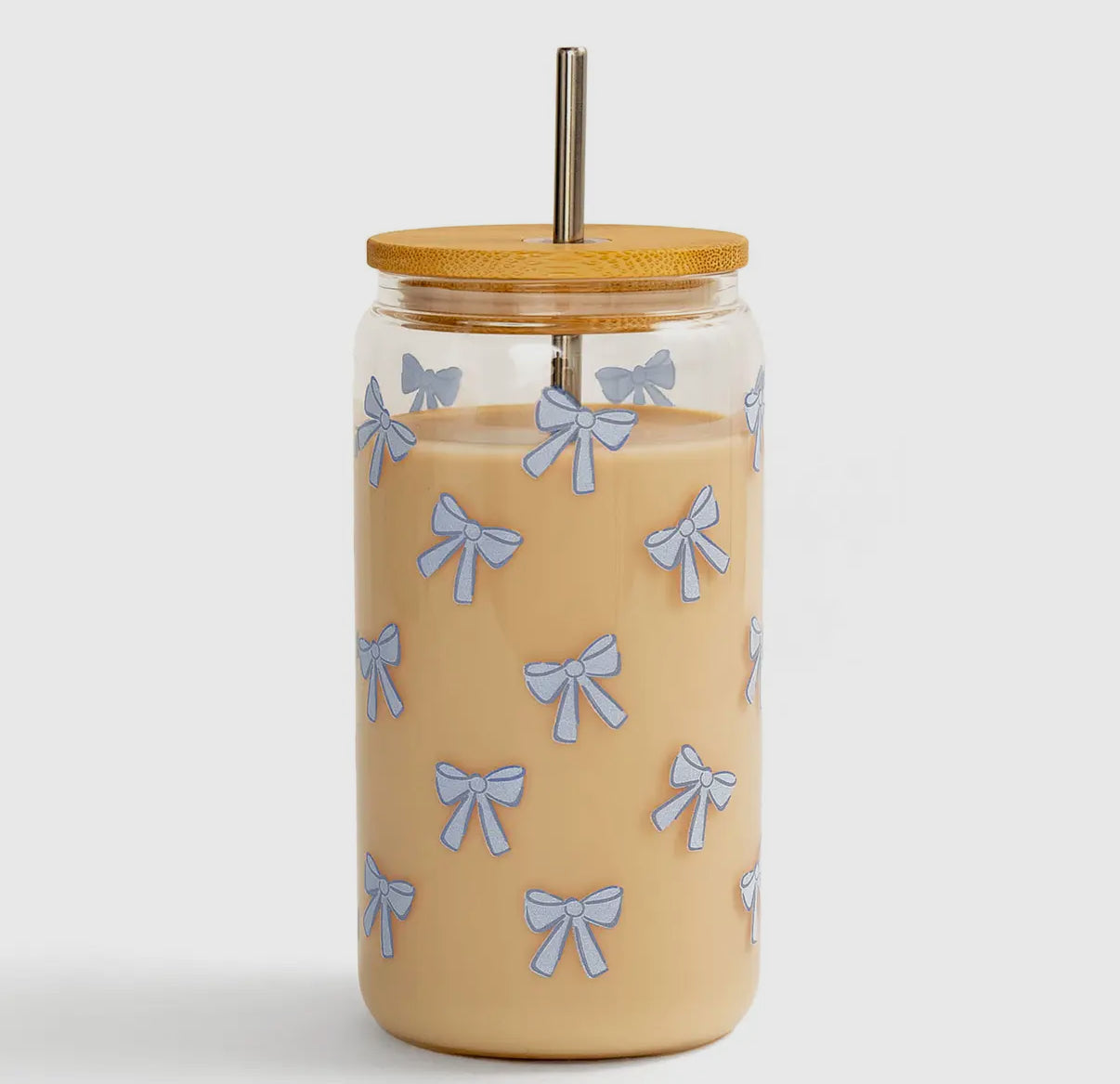 Blue Coquette Bow Glass Can