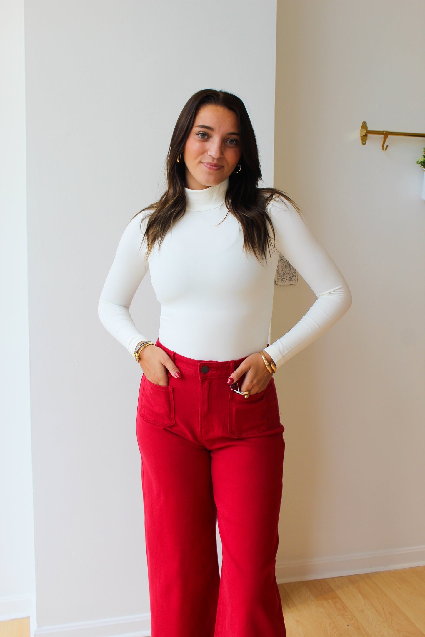 Stretchy Ivory Mock Neck Top