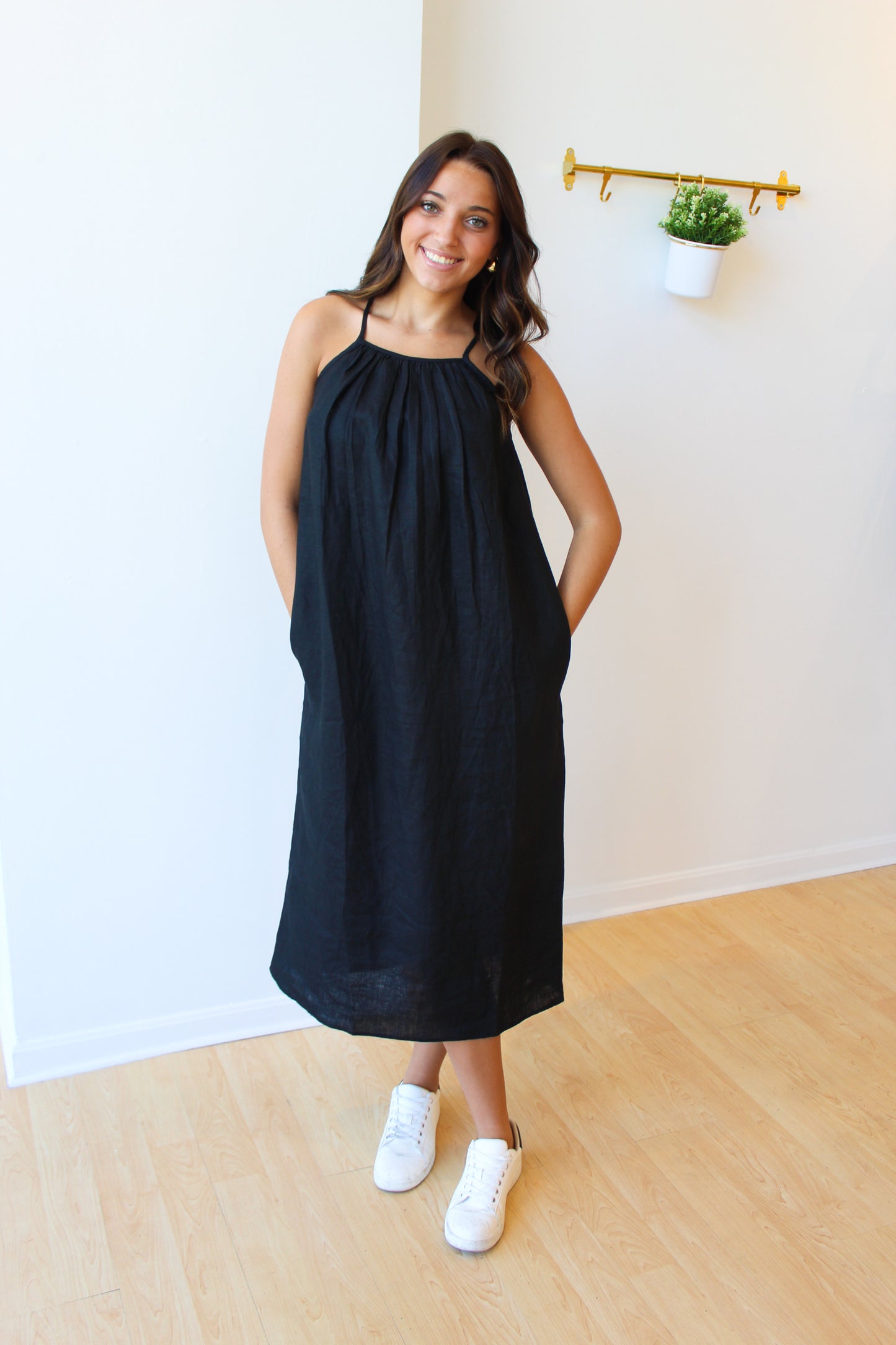 Black Linen Midi Dress