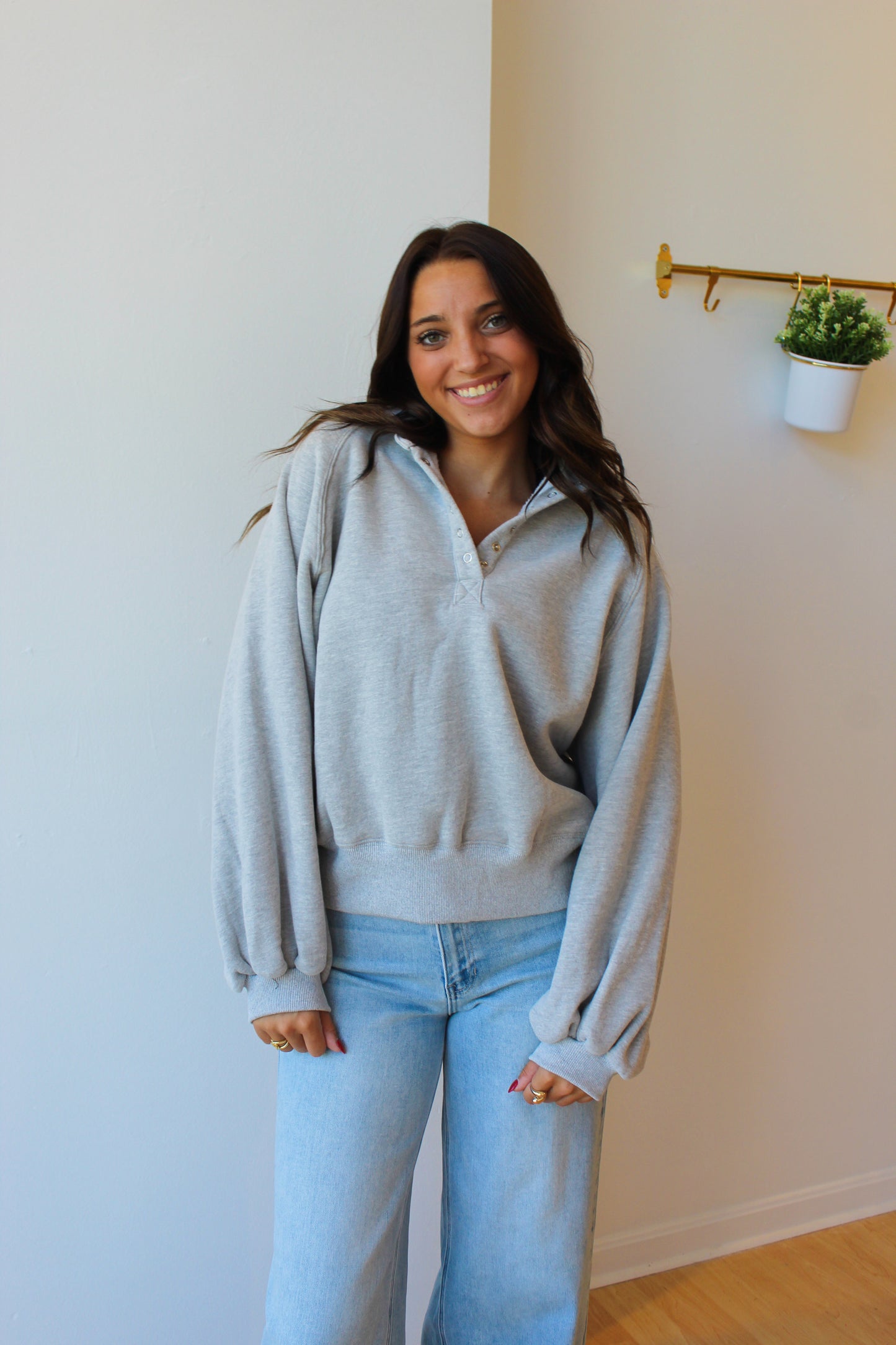 Light Gray Snap Button Pullover