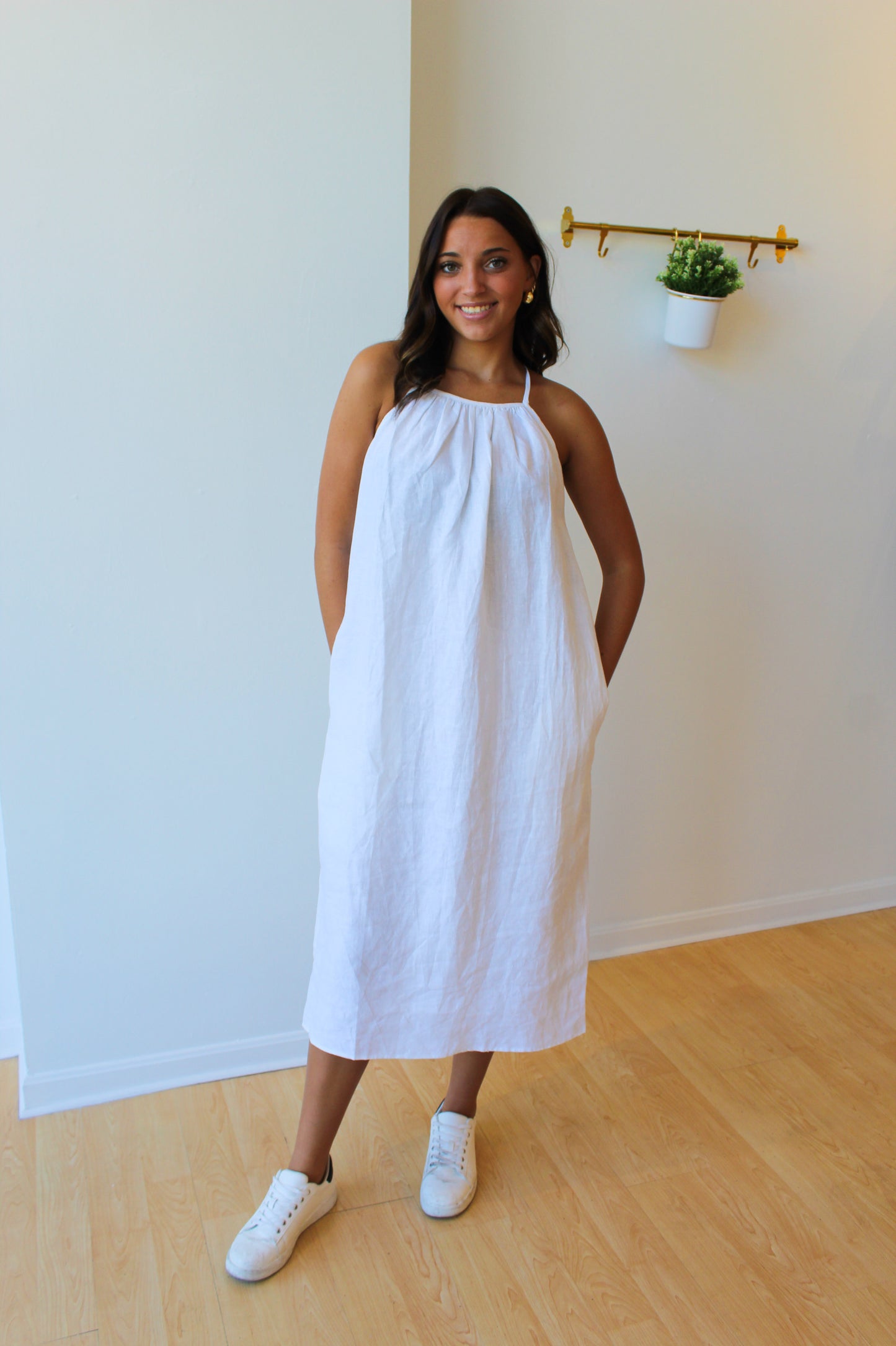 White Linen Midi Dress