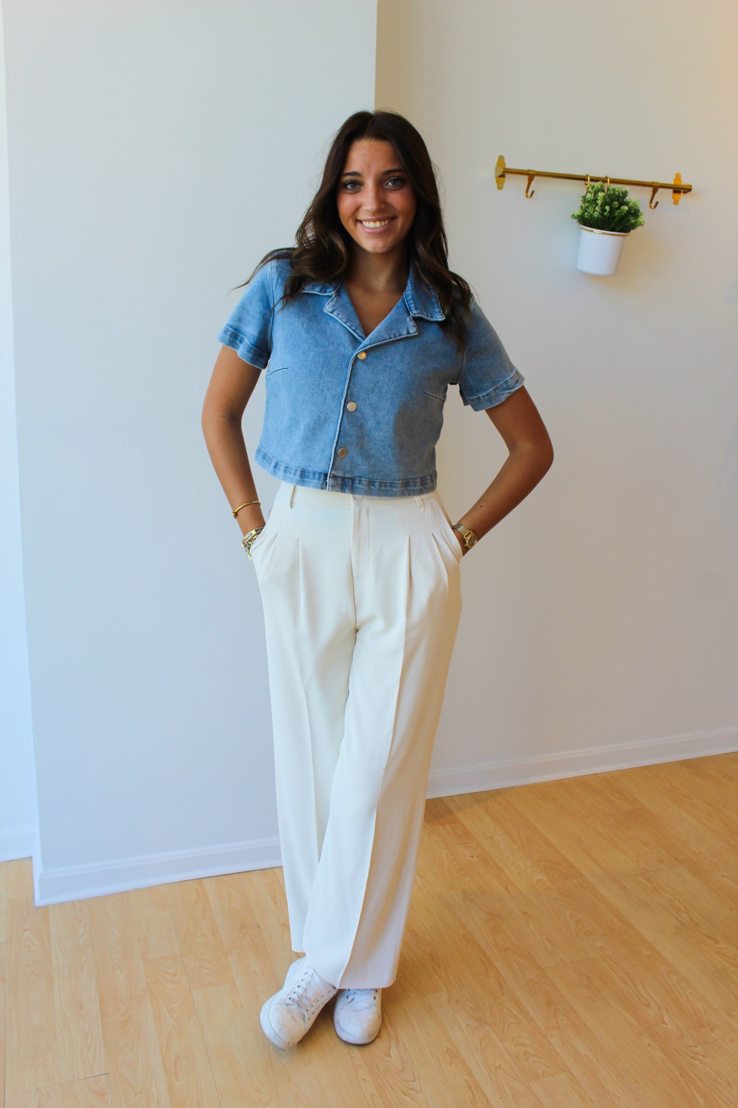 Denim Button Crop Top