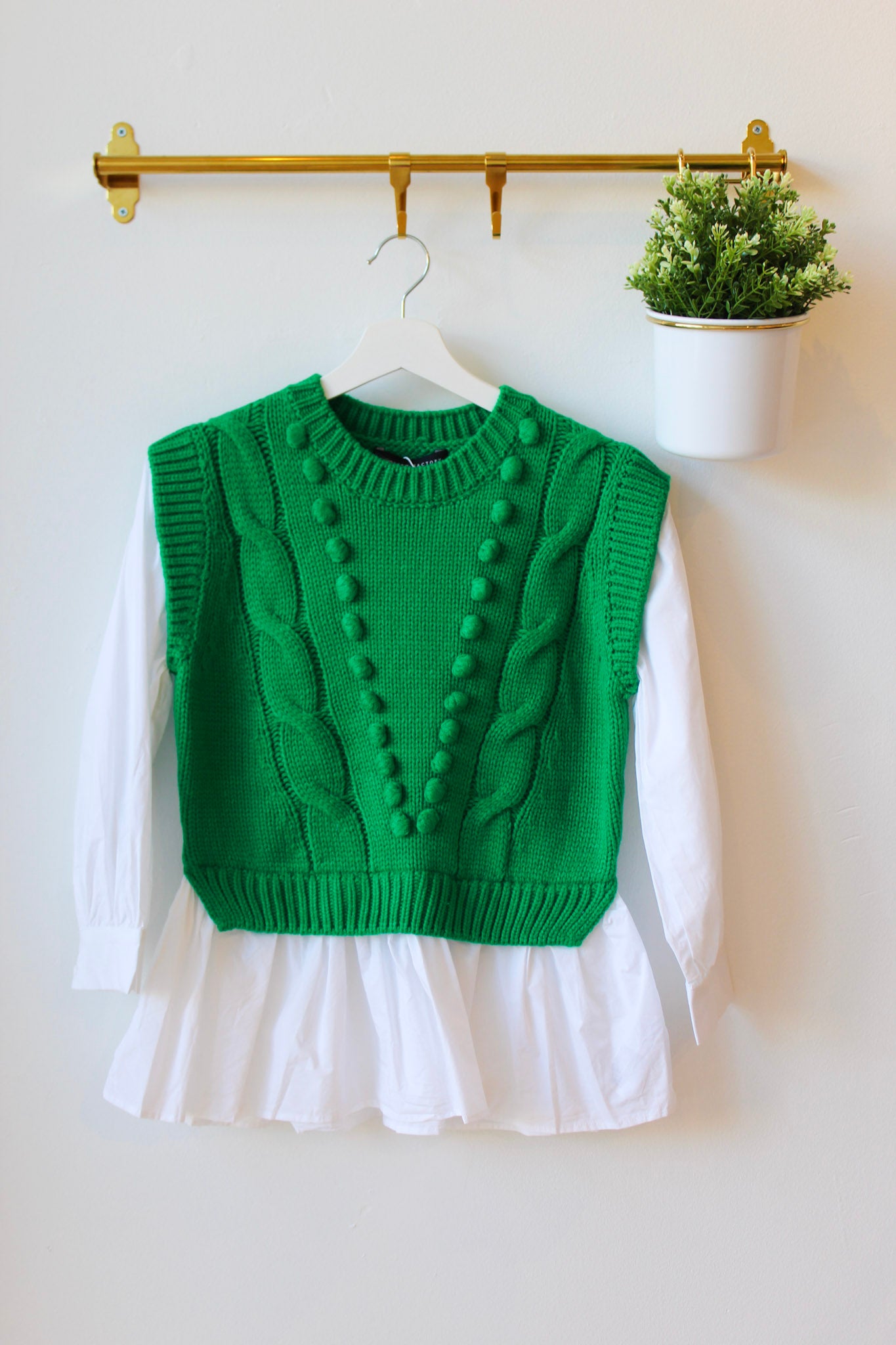 Kelly Green Mixed Media Cable Sweater