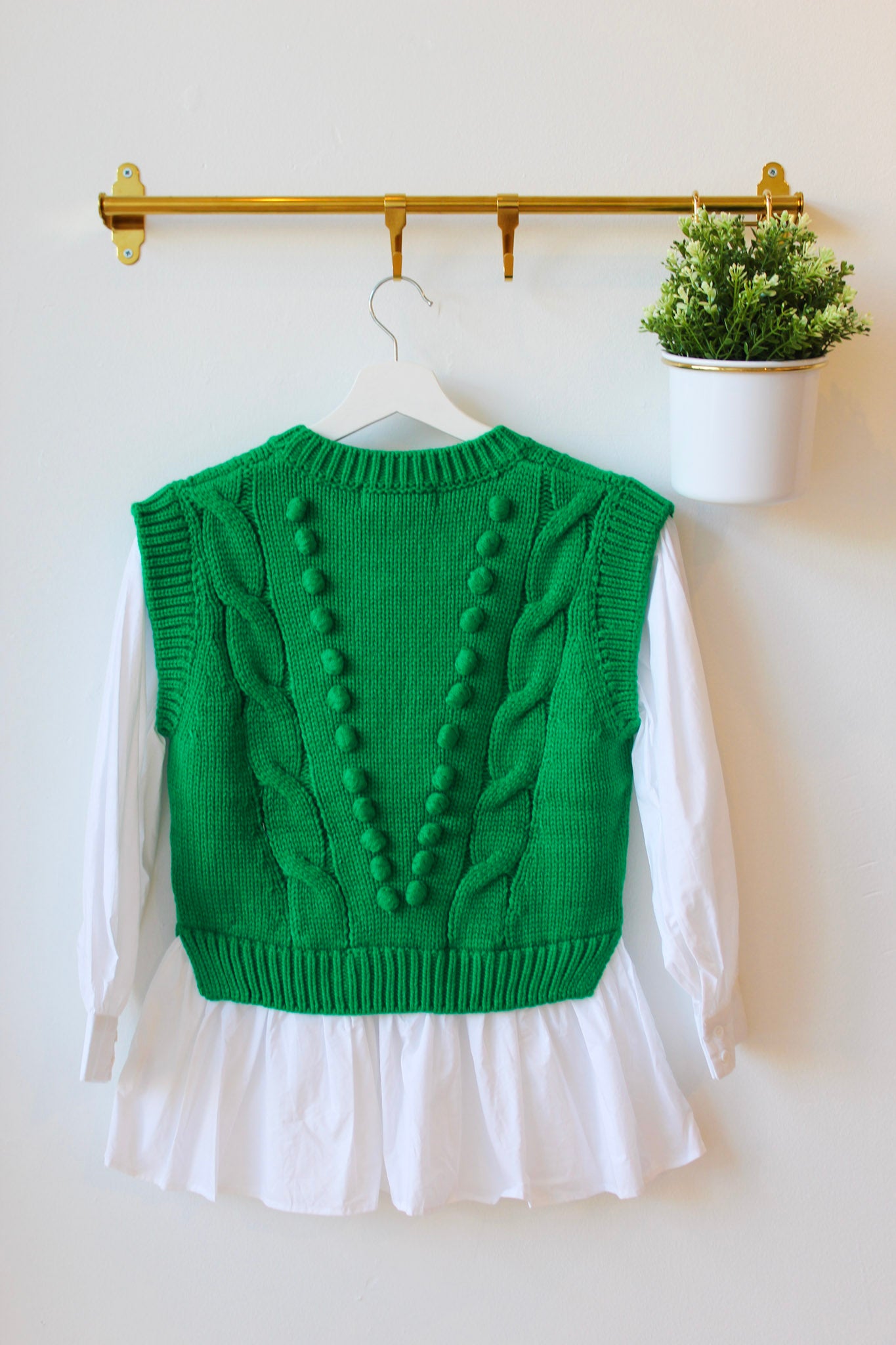 Kelly Green Mixed Media Cable Sweater