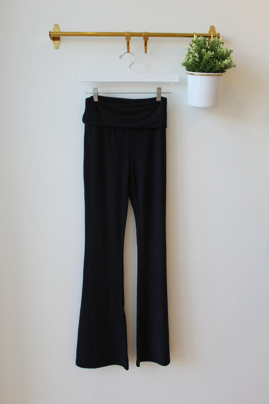 Black Foldover Flare Pants