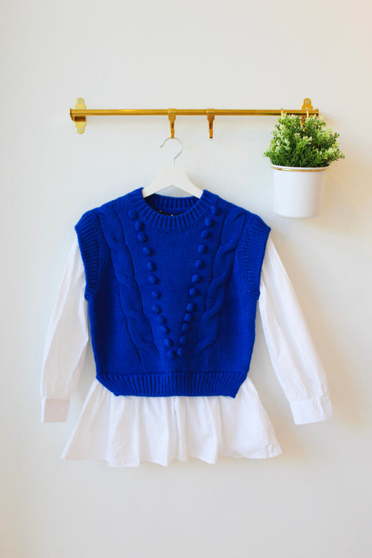 Cobalt Blue Mixed Media Cable Sweater