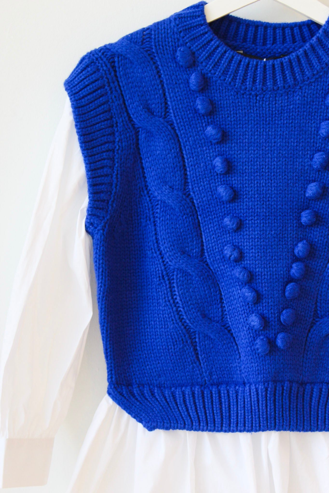 Cobalt Blue Mixed Media Cable Sweater