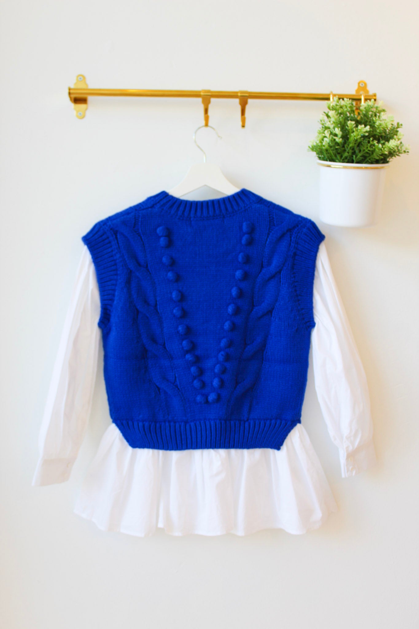 Cobalt Blue Mixed Media Cable Sweater