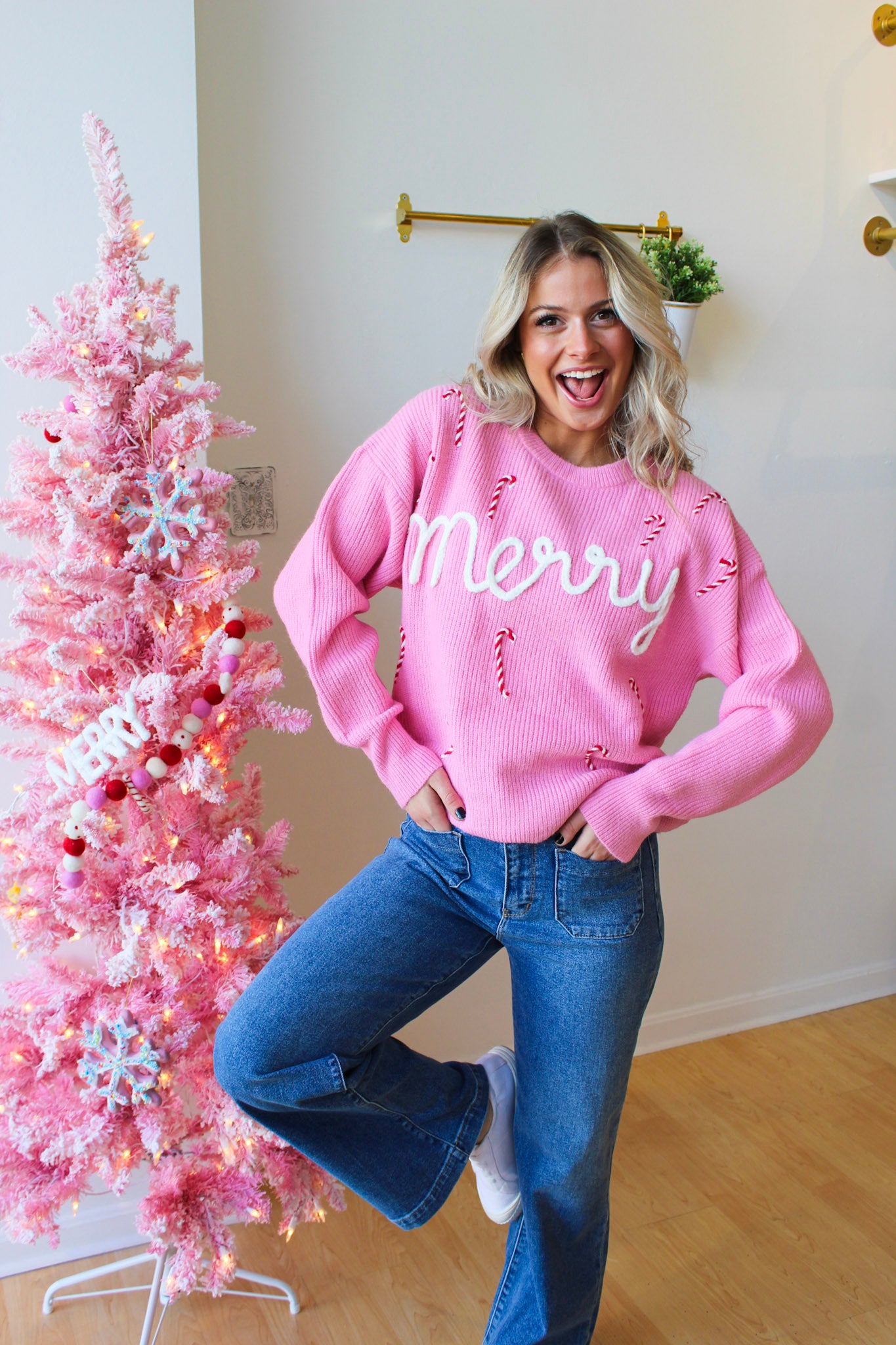 Bubblegum Candy Cane Sweater