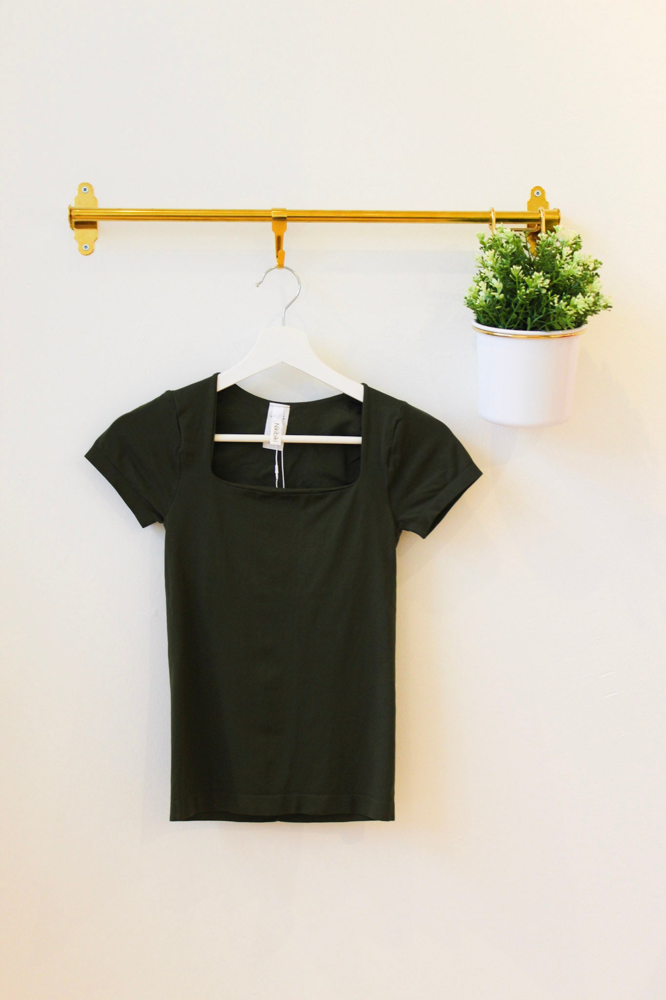 Square Neck Short Sleeve Top - Green