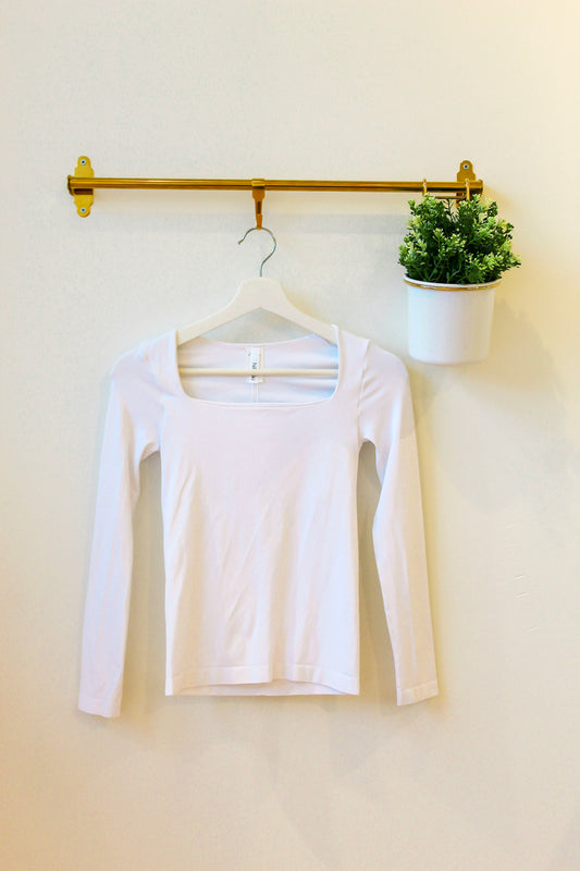 Square Neck Long Sleeve Top - White