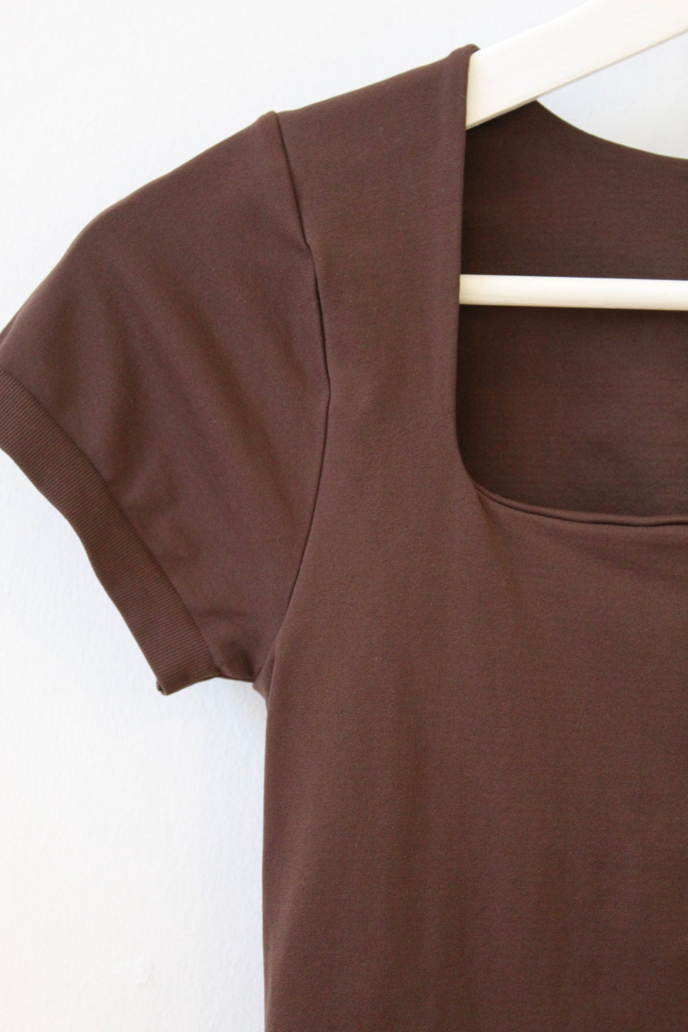 Square Neck Short Sleeve Top - Chocolate