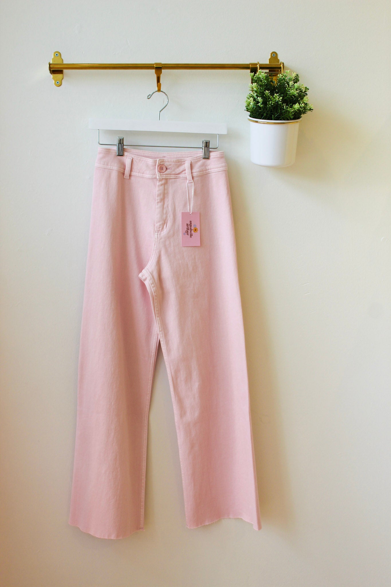 Wide Leg Denim Jeans -  Strawberry Milk