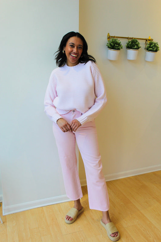 Lexi Mid Rise Bowed Straight Jean - Blush
