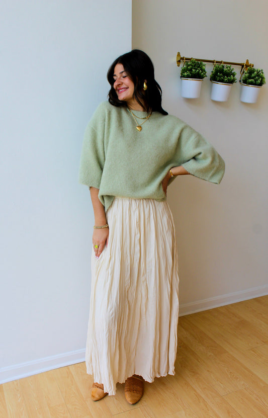 Crinkle Maxi Skirt - Cream