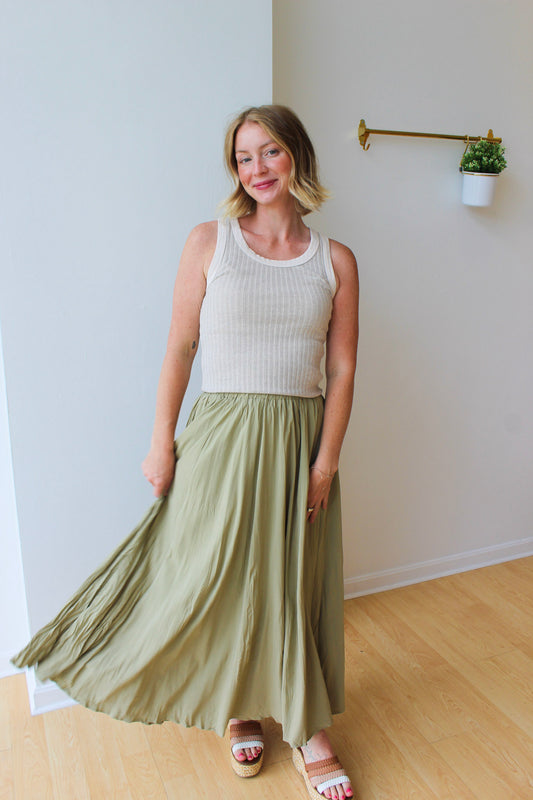 Crinkle Maxi Skirt - Sage