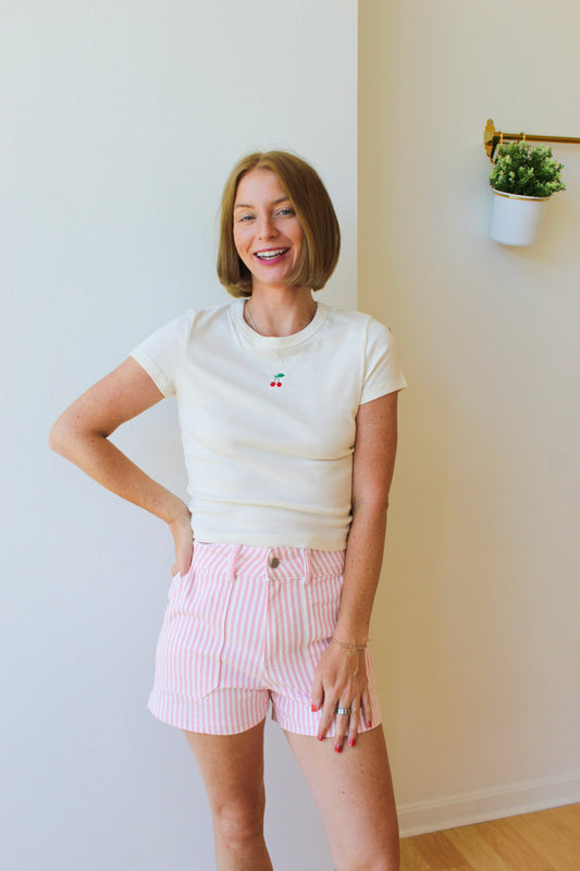 Cherry Embroidered Baby Tee