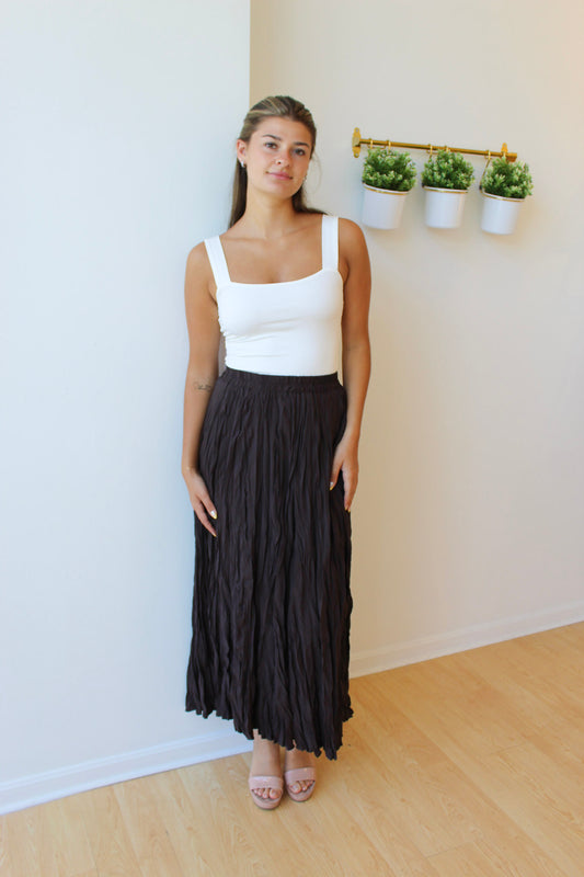Dark Chocolate Crinkle Maxi Skirt