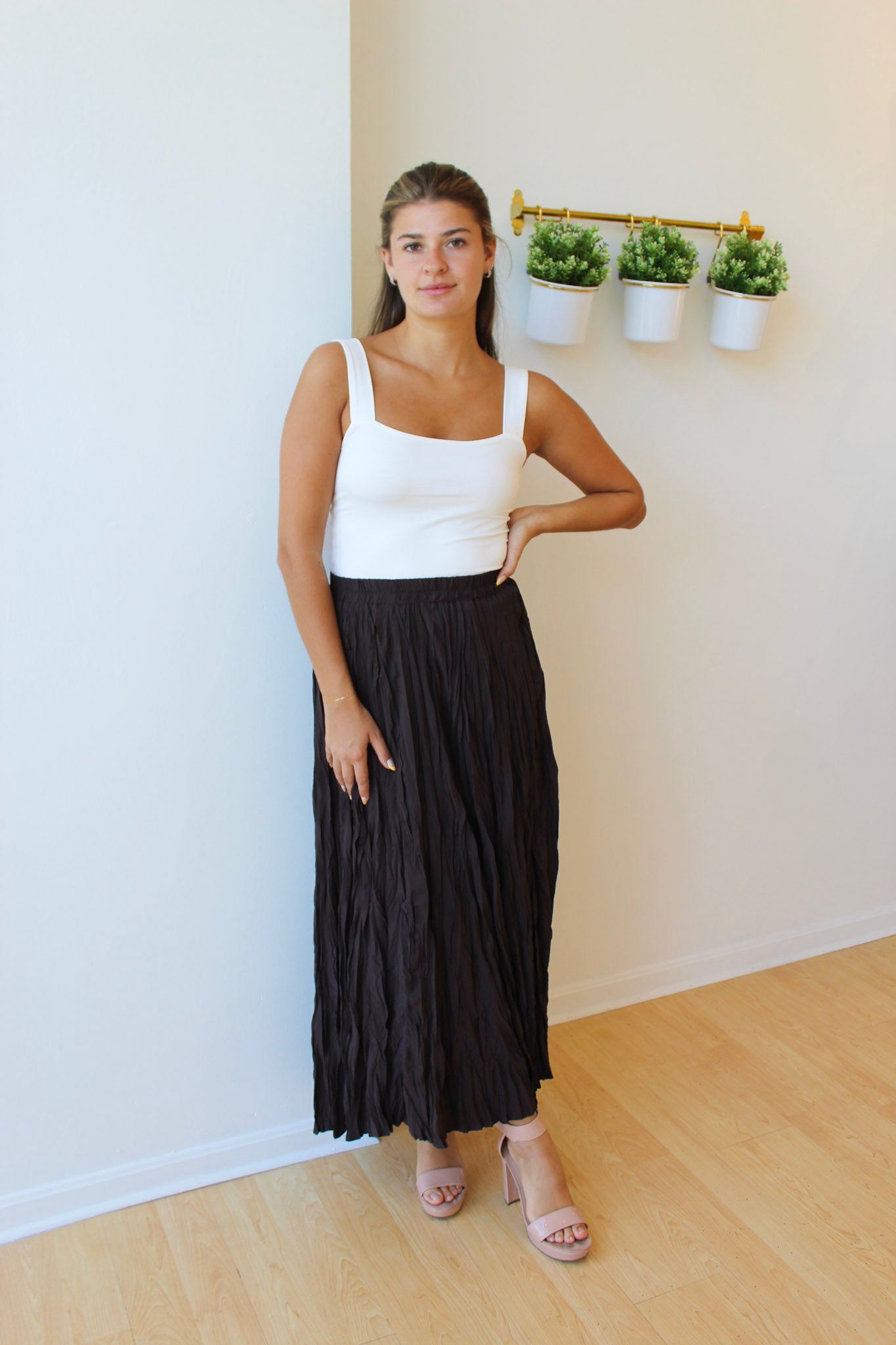 Dark Chocolate Crinkle Maxi Skirt