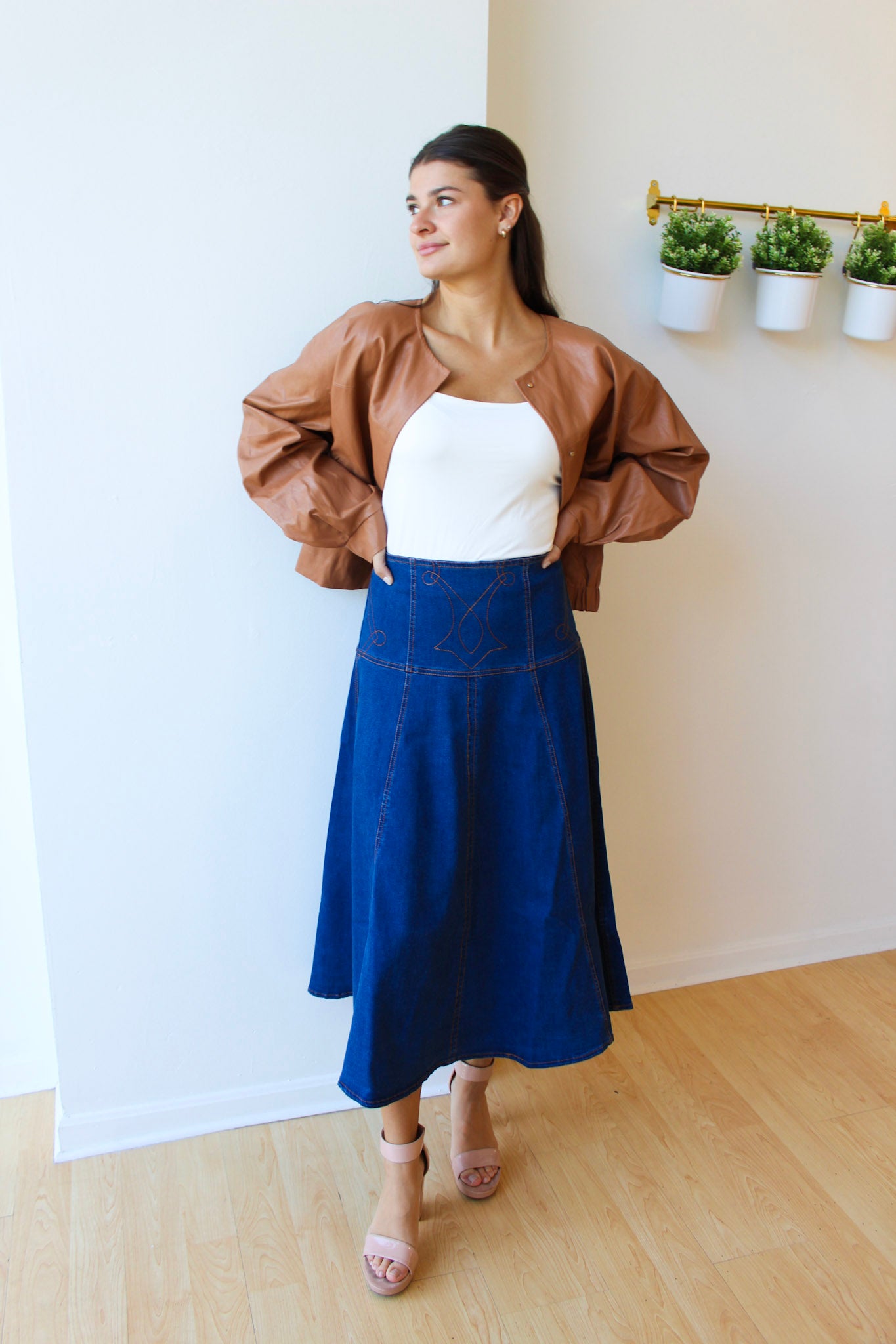 Selena Embroidered Denim Skirt