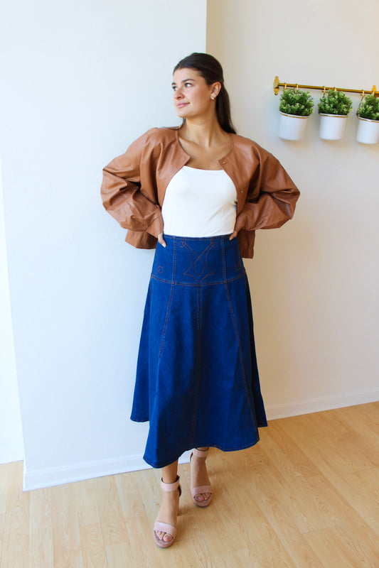 Selena Embroidered Denim Skirt