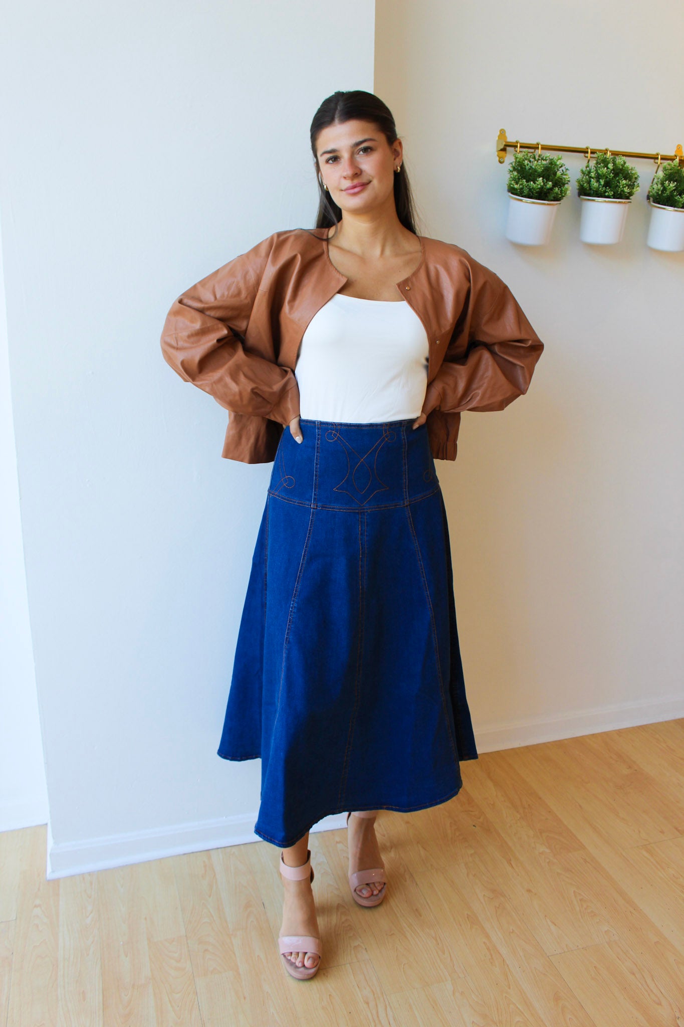 Selena Embroidered Denim Skirt