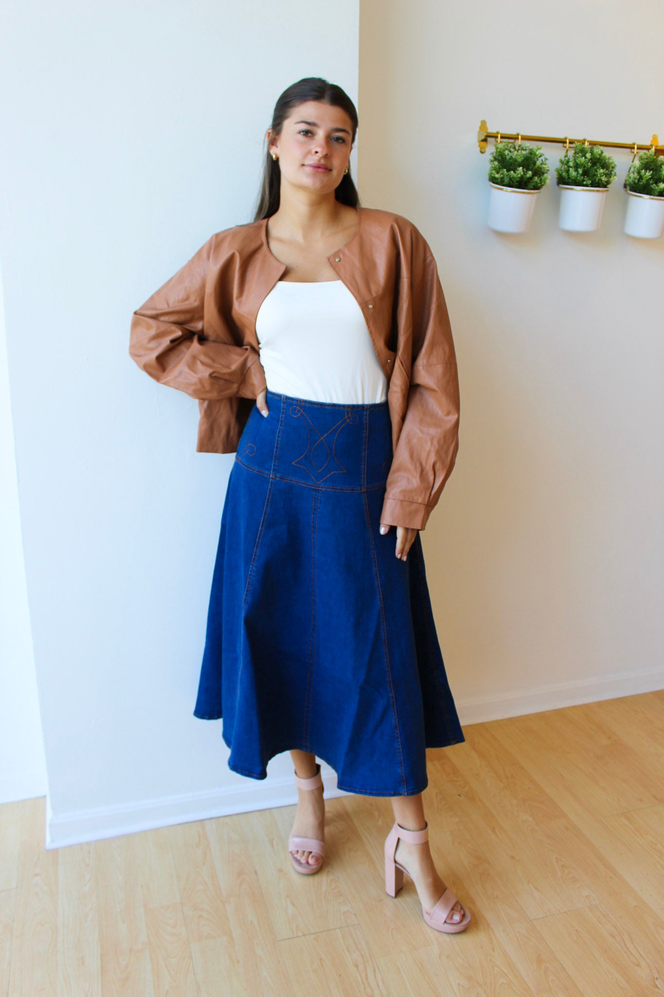 Selena Embroidered Denim Skirt