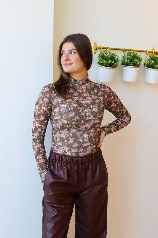Floral Chocolate Mesh Top